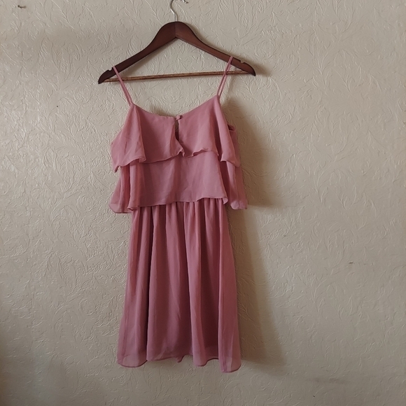 Atmosphere pink mini dress layered top spaghetti strap chiffon size 4 - Picture 5 of 8